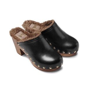 Beek Woodpecker Shearling Clog Leather Studded Wooden Heel Size 7 Fall Boho